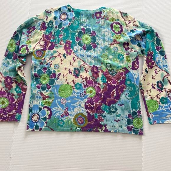 Talbots Teal, Aqua and Cream Cashmere Crewneck Sweater - Picture 3 of 3